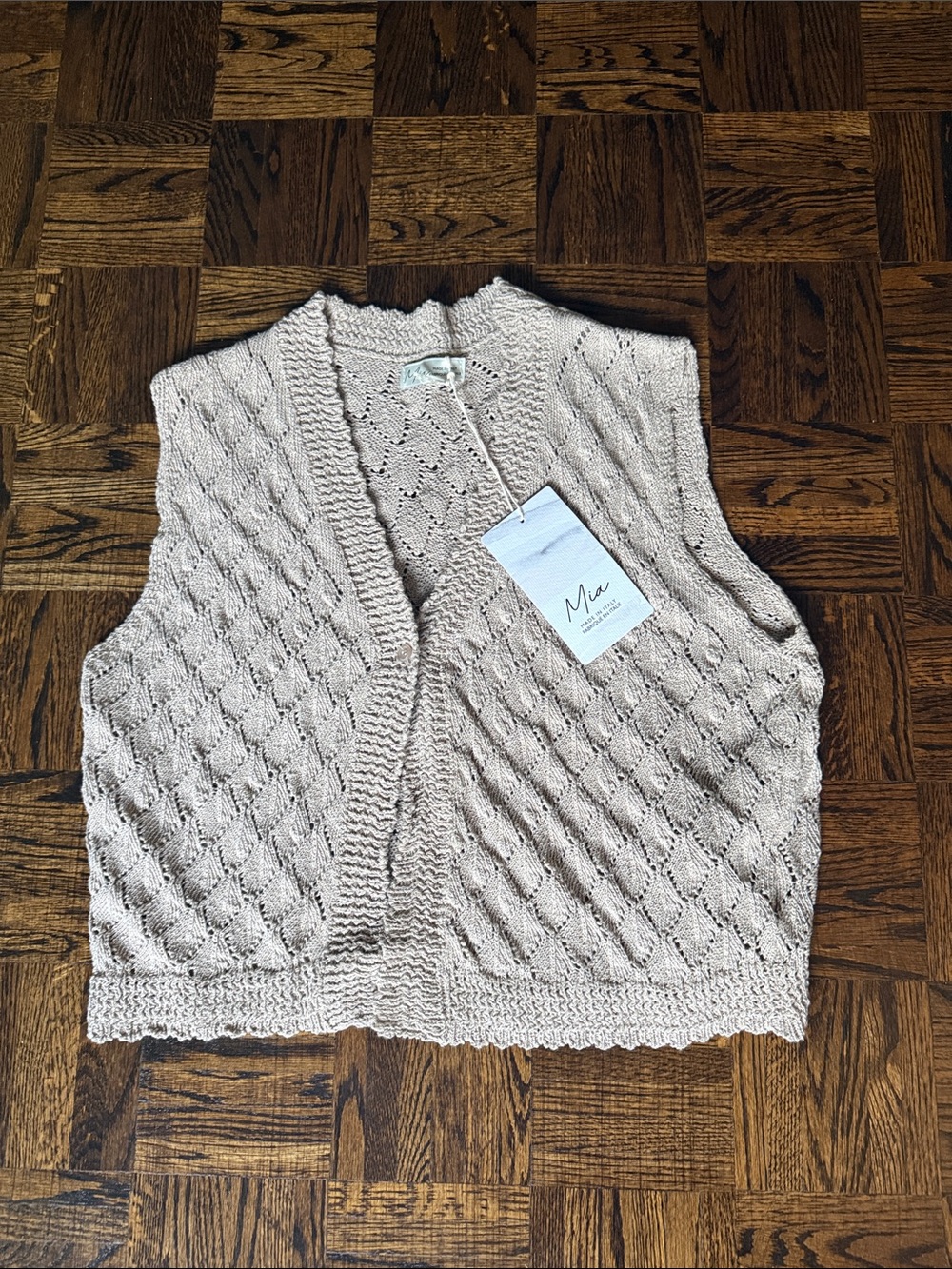 MIA Crochet Openwork Sweater Vest in Light Beige